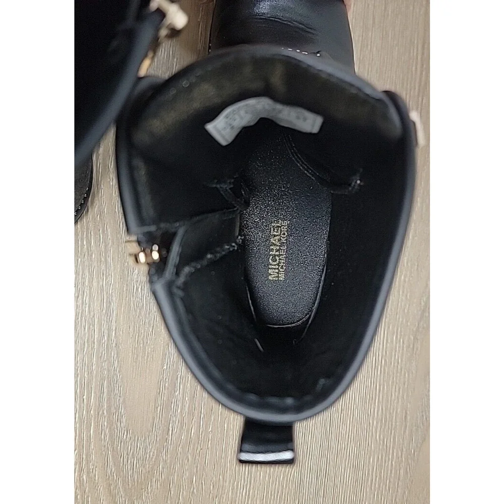 Michael Kors Haskell Black & Brown Logo Combat Boots Y Sz‎ 2
